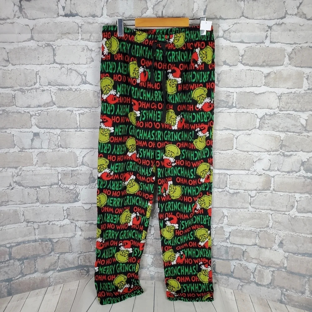Dr Seuss Merry Grinchmas Fleecy Lounge PJ Pants Black Red Green Size Medium